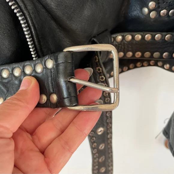 Vintage Nice London Studded black leather motorcycle jacket moto coat M - Picture 8 of 16